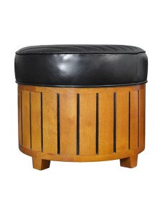 Pouf canoë rond cuir noir