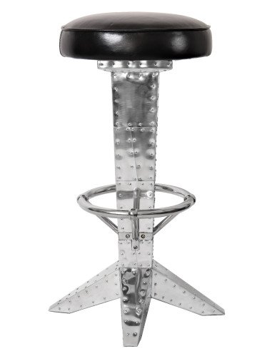Côté Loges | Tabouret Aviateur cuir noir style industriel