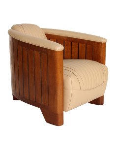 Fauteuil club canoë cuir beige